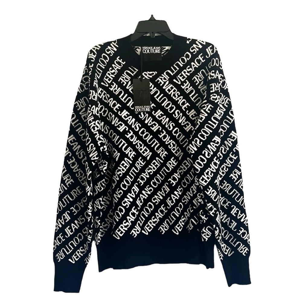 Versace Jeans Couture Wool-Blend Crewneck Sweater in Black & White, Size XXL NWT